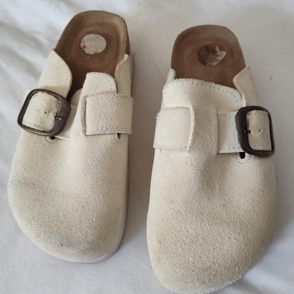 Cream Suede Clogs with Buckle - Picture 3 of 3
